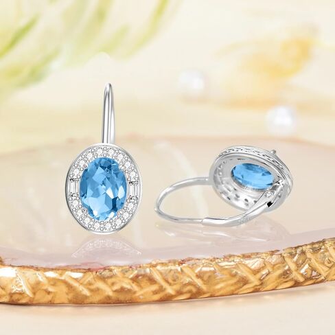 Natural 9 * 7mm Gemstone Halo Earrings Collection - 925 Sterling Silver Oval Cut Leverback Earrings Anniversary Jewelry Gifts for Women in Saudi Arabia