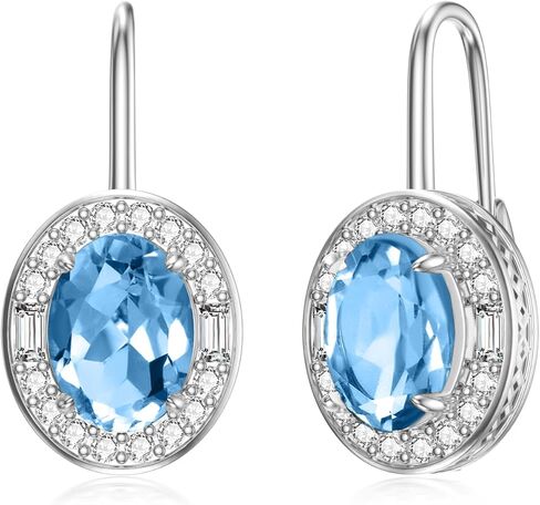 Natural 9 * 7mm Gemstone Halo Earrings Collection - 925 Sterling Silver Oval Cut Leverback Earrings Anniversary Jewelry Gifts for Women in Saudi Arabia