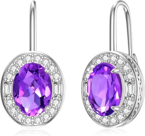 Natural 9 * 7mm Gemstone Halo Earrings Collection - 925 Sterling Silver Oval Cut Leverback Earrings Anniversary Jewelry Gifts for Women in Saudi Arabia