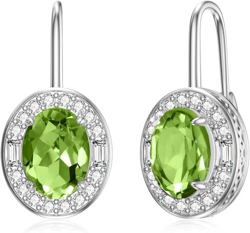 Natural 9 * 7mm Gemstone Halo Earrings Collection - 925 Sterling Silver Oval Cut Leverback Earrings Anniversary Jewelry Gifts for Women in Saudi Arabia