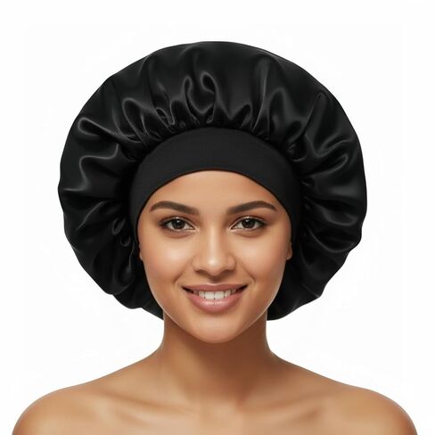 White Silk Bonnet for Women Curly Hair Cover Satin Bonnets for Sleeping Large Satin Sleep Cap Head Cover Wide Band Silk Night Hats in Saudi Arabia