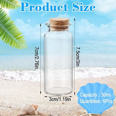 BLMHTWO 4PCS 30ml Mini Glass Bottles with Cork, Clear Tiny Bottles with Cork Glass Vials Extra Mini Jar with Lids for DIY Art Crafts Project Jewelry Pendant Party Favors in Saudi Arabia
