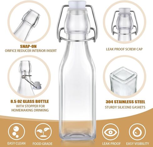 12 Sets Christmas Coquito Swing Top Glass Bottles 8.5 oz Square Flip Top Brewing Bottles with Pine Needle Stickers for Home Brewing Liqueur DIY Gifts Wedding Christmas Party Favors in Saudi Arabia