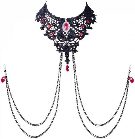 Gothic Red Crystal Lace Choker Necklace Adjustable Non-Piercing Fake Nipple Rings Nipple Noose Black Lace Body Chain Sexy Women Clothing Accessories in Saudi Arabia