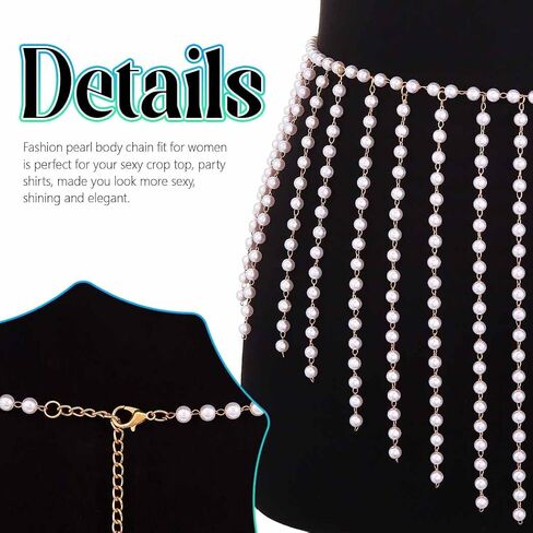 DRESBE Pearl Tassel Body Chains Bikini Belly Waist Chain Summer Beach Body Accessories for Women in Saudi Arabia