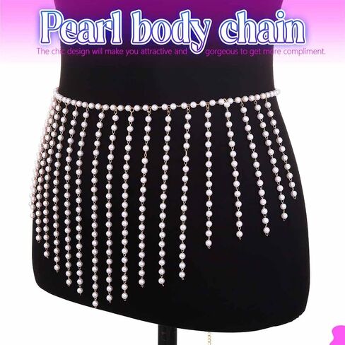 DRESBE Pearl Tassel Body Chains Bikini Belly Waist Chain Summer Beach Body Accessories for Women in Saudi Arabia