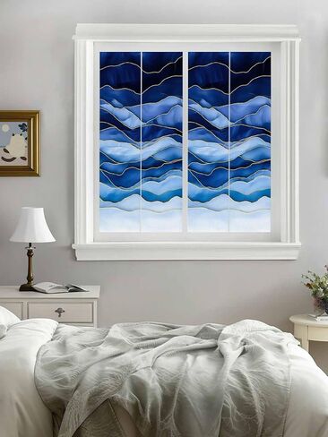 Window Privacy Film Abstract Beach Wave Static Cling Window Film for Glass Windows Removable Decorative Glass Clings for Home Bathroom Office 17.7"x39" Geometric Blue in Saudi Arabia