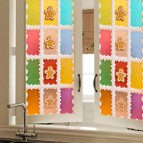 Christmas Smiling Snowman Window Privacy Film Stained Glass Decorative Window Cling Non Adhesive Glass Sticker for Home Office Bathroom Bedroom Living Room 17.7 x 39.3 Inch in Saudi Arabia