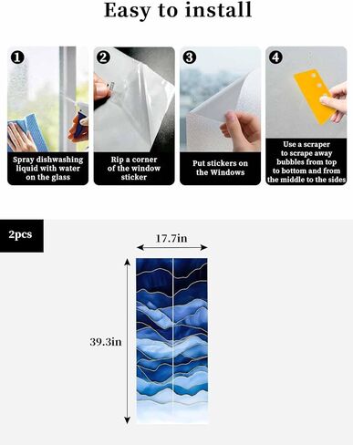 Window Privacy Film Abstract Beach Wave Static Cling Window Film for Glass Windows Removable Decorative Glass Clings for Home Bathroom Office 17.7"x39" Geometric Blue in Saudi Arabia