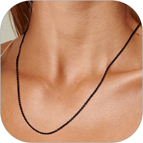 FOCALOOK Chain Necklaces for Women, 1.4MM Thin Cable Chains, 14K Gold/Rose Gold/Stainless Steel Silver/Black Plated, Hypoallergenic Long Chains for Pendant, 16 18 20 22 24 Inch in Kuwait