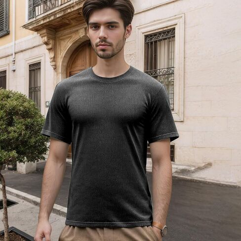 Mens Casual Sport Cloud Textured T Shirt Stretch Crew Neck Short Sleeve Active Quick Dry Athletic Running Gym Workout Tee Top in Saudi Arabia