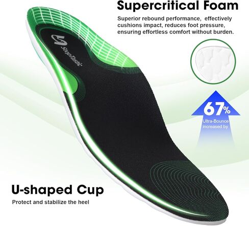 Supercritical Foam Insoles for Men Women, Arch Support Orthotics for Plantar Fasciitis Flat Feet Pain Relief, Shock Absorption Boot Inserts, Trimmable, M 9.5-10.5 W 10.5-11.5, 1 Pair in Saudi Arabia