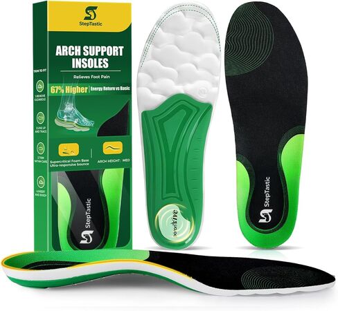 Supercritical Foam Insoles for Men Women, Arch Support Orthotics for Plantar Fasciitis Flat Feet Pain Relief, Shock Absorption Boot Inserts, Trimmable, M 9.5-10.5 W 10.5-11.5, 1 Pair in Saudi Arabia