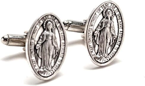 Religious Medal Cufflinks – Handmade Virgin Mary Catholic Cuff Links – Silver-Tone Religious Jewelry Gift for Men – Immaculate Conception Accessory in Saudi Arabia