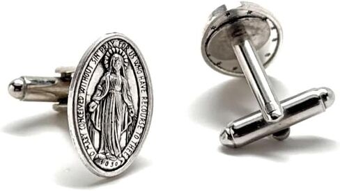 Religious Medal Cufflinks – Handmade Virgin Mary Catholic Cuff Links – Silver-Tone Religious Jewelry Gift for Men – Immaculate Conception Accessory in Saudi Arabia
