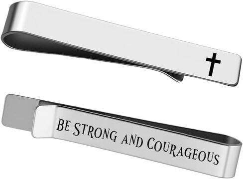 Christian Inspirational Gift for Godson Confirmation Gift for God Son Bible Verse Gifts for Men Godson Christmas Presents for Son Nephew Be Strong And Courageous Gifts Tie Clip Joshua 1:9 in Saudi Arabia