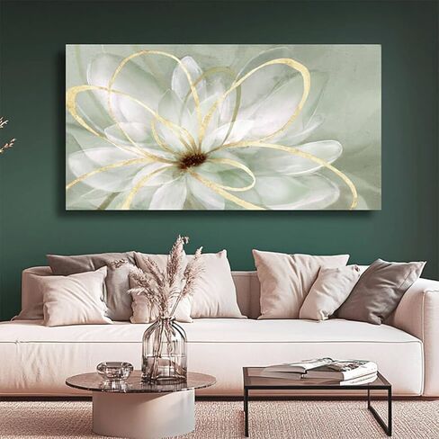 Artexist Flower Wall Decor White Blossom Plant Gold Line Canvas Painting Modern Hand Painted Wall Art for Living Room Bedroom Office 29x58 Inch in Saudi Arabia