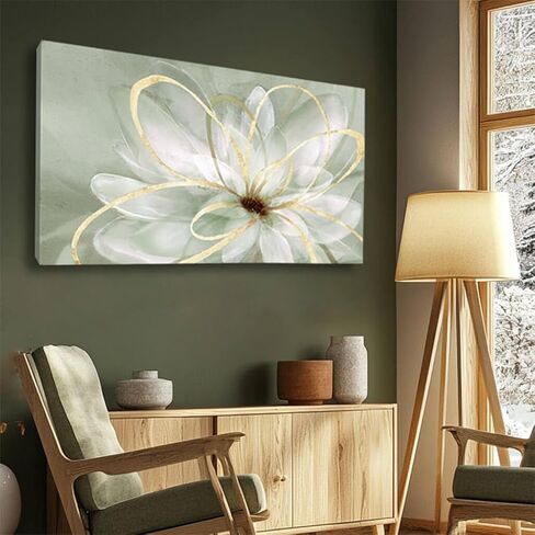 Artexist Flower Wall Decor White Blossom Plant Gold Line Canvas Painting Modern Hand Painted Wall Art for Living Room Bedroom Office 29x58 Inch in Saudi Arabia