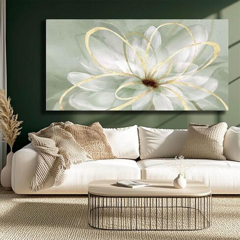 Artexist Flower Wall Decor White Blossom Plant Gold Line Canvas Painting Modern Hand Painted Wall Art for Living Room Bedroom Office 29x58 Inch in Saudi Arabia