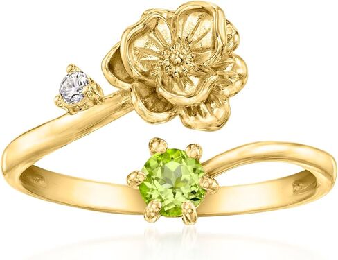 Ross-Simons Poppy Flower/August Birthstone Ring With .20 Carat Peridot and Single Lab-Grown Diamond in 18kt Gold Over Sterling in Saudi Arabia
