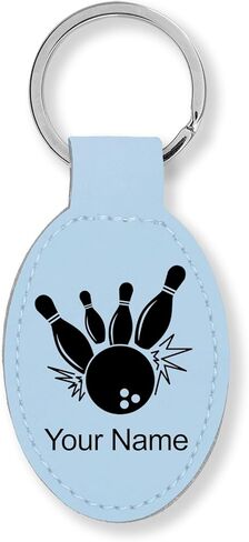 LaserGram Oval Keychain, Bowling Ball and Pins, Personalized Engraving Included in Saudi Arabia