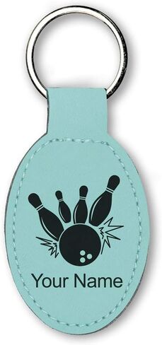 LaserGram Oval Keychain, Bowling Ball and Pins, Personalized Engraving Included in Saudi Arabia