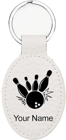 LaserGram Oval Keychain, Bowling Ball and Pins, Personalized Engraving Included in Saudi Arabia