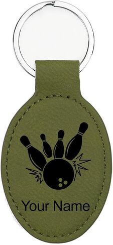 LaserGram Oval Keychain, Bowling Ball and Pins, Personalized Engraving Included in Saudi Arabia