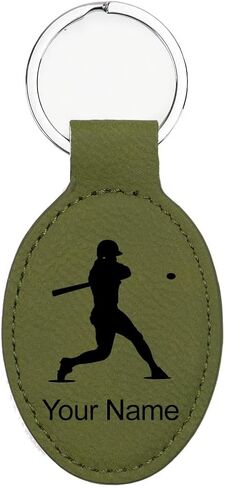 LaserGram Oval Keychain, Baseball Player 3, Personalized Engraving Included in Saudi Arabia
