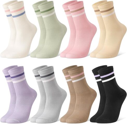 Jspupifip 8 Pairs Striped Crew Socks Cotton Athletic Sports Running Socks Soft Breathable Sports Gym Leisure Crop Socks for Men Women Teens in Kuwait