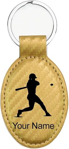 LaserGram Oval Keychain, Baseball Player 3, Personalized Engraving Included in Saudi Arabia