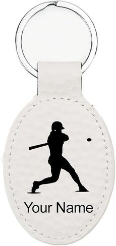 LaserGram Oval Keychain, Baseball Player 3, Personalized Engraving Included in Saudi Arabia