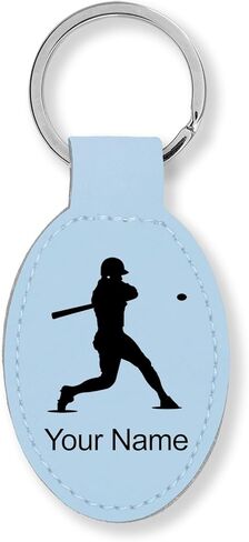 LaserGram Oval Keychain, Baseball Player 3, Personalized Engraving Included in Saudi Arabia