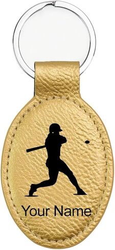 LaserGram Oval Keychain, Baseball Player 3, Personalized Engraving Included in Saudi Arabia