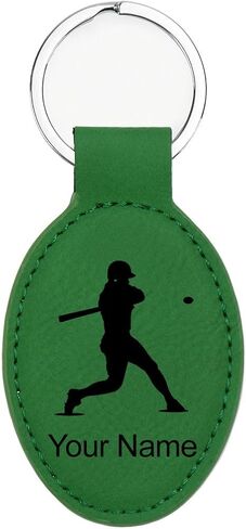 LaserGram Oval Keychain, Baseball Player 3, Personalized Engraving Included in Saudi Arabia