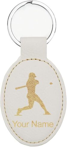 LaserGram Oval Keychain, Baseball Player 3, Personalized Engraving Included in Saudi Arabia