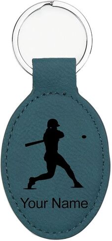LaserGram Oval Keychain, Baseball Player 3, Personalized Engraving Included in Saudi Arabia
