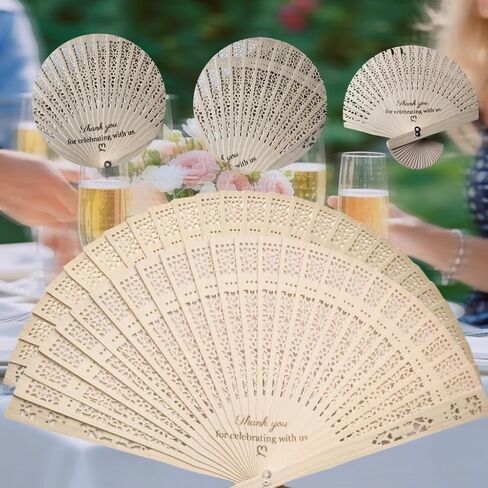 24 Sets Wood Handheld Folding Fans, Sandalwood Fan Favors with Thank You for Celebrating with us, Wedding Party Favors, Birthday Party Gifts in Saudi Arabia