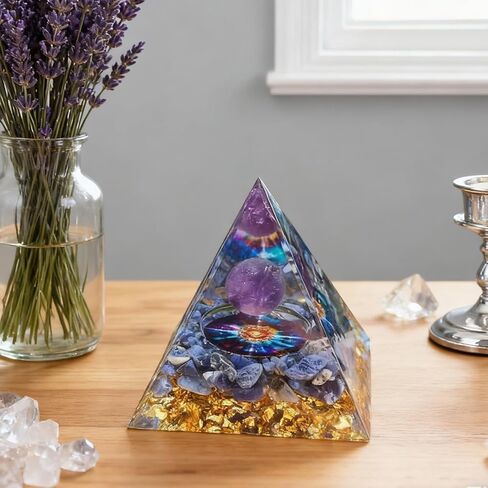 1 pcs Crystals Pyramid,Moonstone Crystal Orgone Pyramid - Amethyst Ball Lotus - Ogan Crystal Energy Tower - Nature Reiki Healing Chakra Crushed Stone Jewelry - 2inchs in Saudi Arabia