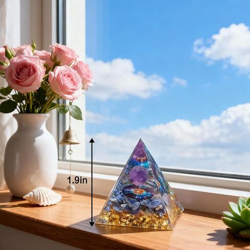 1 pcs Crystals Pyramid,Moonstone Crystal Orgone Pyramid - Amethyst Ball Lotus - Ogan Crystal Energy Tower - Nature Reiki Healing Chakra Crushed Stone Jewelry - 2inchs in Saudi Arabia