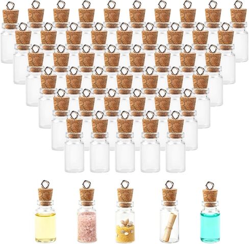 BLMHTWO 50 Pcs 1ml Mini Glass Bottles with Cork, Clear Tiny Bottles with Cork Glass Vials Extra Mini Jar with Lids for DIY Art Crafts Project Jewelry Pendant Party Favors in Saudi Arabia
