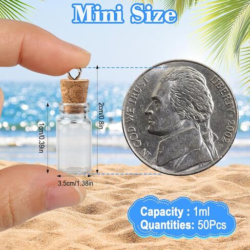 BLMHTWO 50 Pcs 1ml Mini Glass Bottles with Cork, Clear Tiny Bottles with Cork Glass Vials Extra Mini Jar with Lids for DIY Art Crafts Project Jewelry Pendant Party Favors in Saudi Arabia