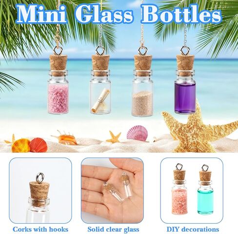 BLMHTWO 50 Pcs 1ml Mini Glass Bottles with Cork, Clear Tiny Bottles with Cork Glass Vials Extra Mini Jar with Lids for DIY Art Crafts Project Jewelry Pendant Party Favors in Saudi Arabia