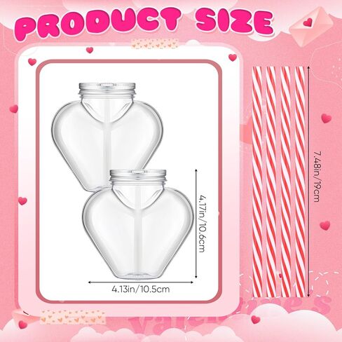 10 oz Valentine's Day Heart Shaped Cups with Lids and Straws Plastic Heart Drink Bottle Clear Plastic Tumblers Clear Drinking Cocktail Cups for Valentine's Day Birthday Party (12 Pcs) in Saudi Arabia