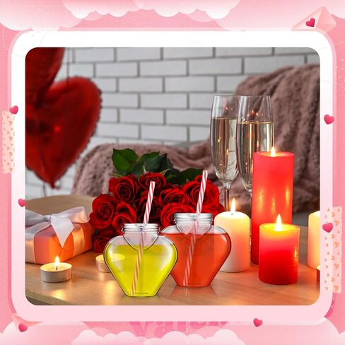 10 oz Valentine's Day Heart Shaped Cups with Lids and Straws Plastic Heart Drink Bottle Clear Plastic Tumblers Clear Drinking Cocktail Cups for Valentine's Day Birthday Party (12 Pcs) in Saudi Arabia