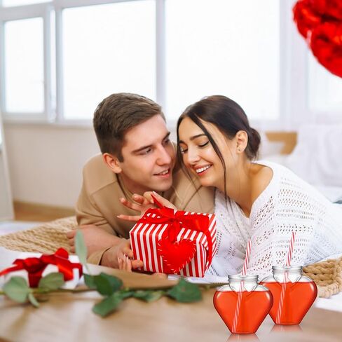 10 oz Valentine's Day Heart Shaped Cups with Lids and Straws Plastic Heart Drink Bottle Clear Plastic Tumblers Clear Drinking Cocktail Cups for Valentine's Day Birthday Party (12 Pcs) in Saudi Arabia