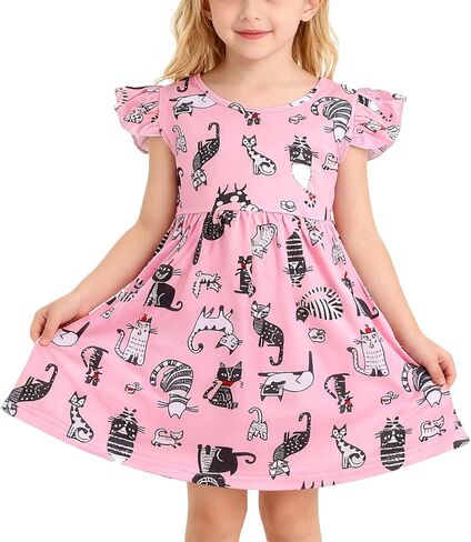 Toddler Girl Dress Casual Chicken Print Ruffle Outfit Dress Summer Clothes 2-8Y in Saudi Arabia