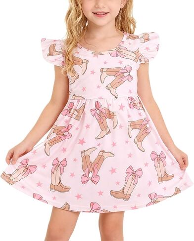Toddler Girl Dress Casual Chicken Print Ruffle Outfit Dress Summer Clothes 2-8Y in Saudi Arabia
