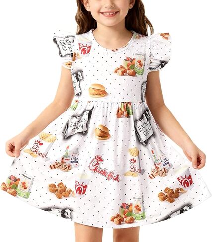 Toddler Girl Dress Casual Chicken Print Ruffle Outfit Dress Summer Clothes 2-8Y in Saudi Arabia