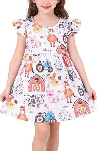 Toddler Girl Dress Casual Chicken Print Ruffle Outfit Dress Summer Clothes 2-8Y in Saudi Arabia